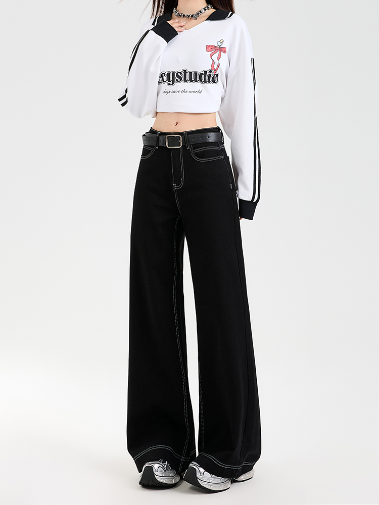 High-Waisted Black Wide-Leg Jeans for Women - Fleece-Lined, Loose Fit, Petite, Stretchy, 2025 Autumn Winter Fashion High-Waisted Black Wide-Leg Jeans for Women - Fleece-Lined, Loose Fit, Petite, Stretchy, 2025 Autumn Winter Fashion