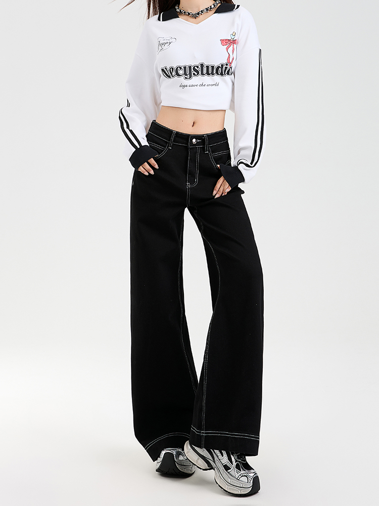 High-Waisted Black Wide-Leg Jeans for Women - Fleece-Lined, Loose Fit, Petite, Stretchy, 2025 Autumn Winter Fashion High-Waisted Black Wide-Leg Jeans for Women - Fleece-Lined, Loose Fit, Petite, Stretchy, 2025 Autumn Winter Fashion