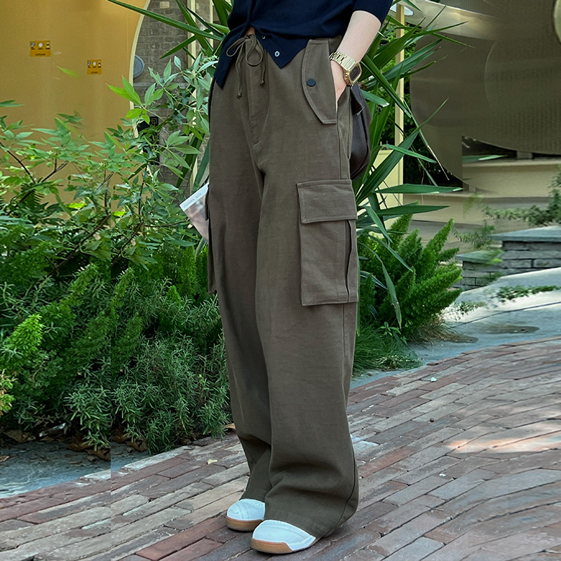 High-Waisted Coffee Color Wide-Leg Casual Pants for Women | Loose Fit Pure Cotton Workwear | Autumn 2025 Fashion
