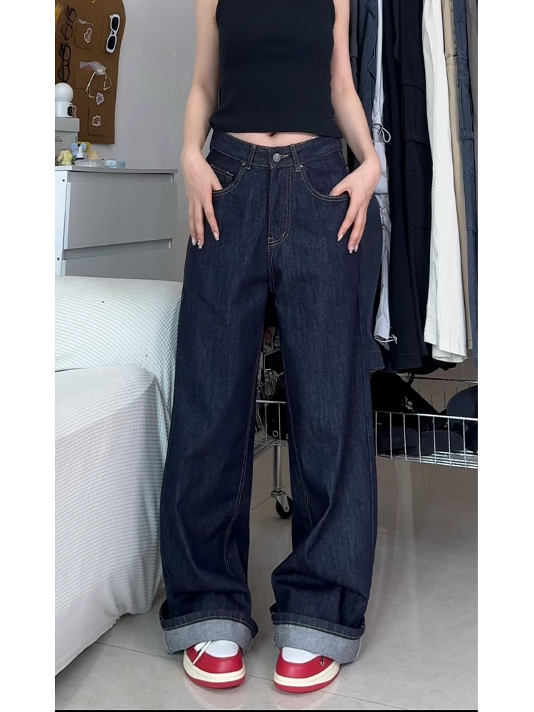 High-Waisted Denim Blue Wide-Leg Jeans for Women - Summer Casual Loose-Fitting Straight-Leg Pants, Versatile & Slimming Style High-Waisted Denim Blue Wide-Leg Jeans for Women - Summer Casual Loose-Fitting Straight-Leg Pants, Versatile & Slimming Style
