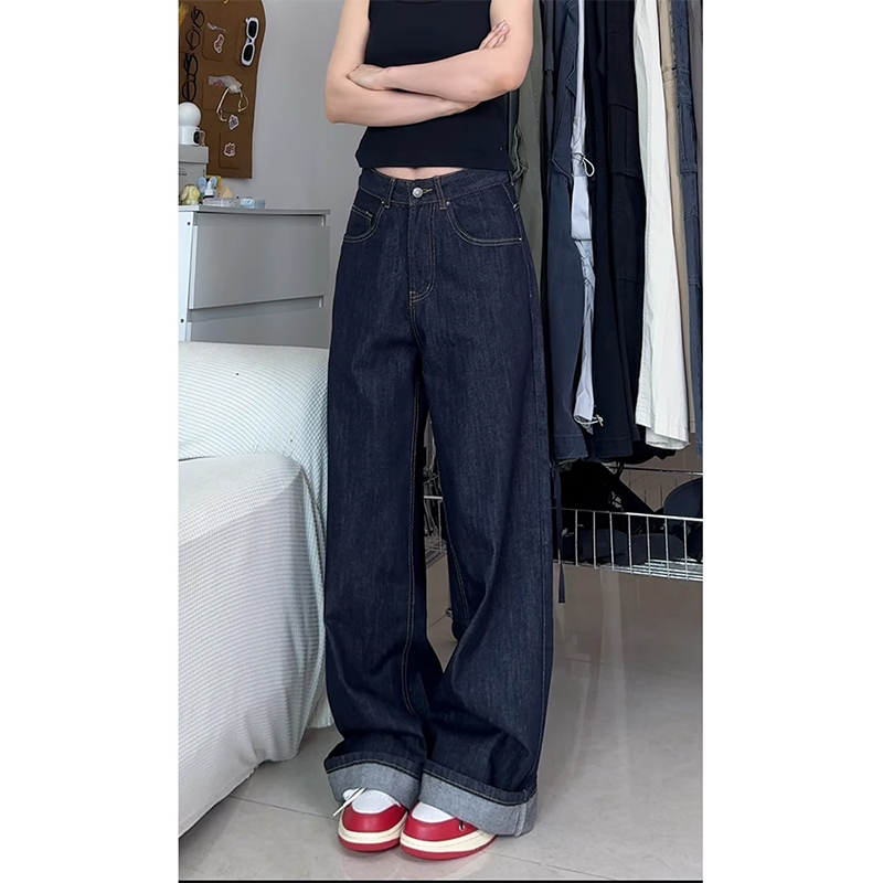 High-Waisted Denim Blue Wide-Leg Jeans for Women - Summer Casual Loose-Fitting Straight-Leg Pants, Versatile & Slimming Style