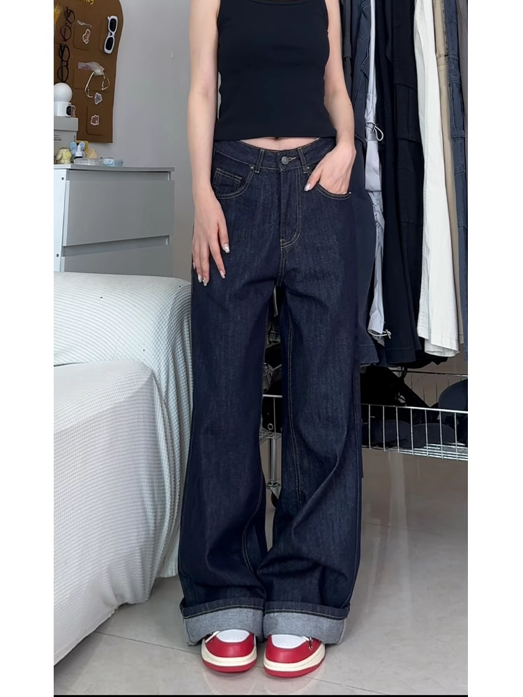 High-Waisted Denim Blue Wide-Leg Jeans for Women - Summer Casual Loose-Fitting Straight-Leg Pants, Versatile & Slimming Style High-Waisted Denim Blue Wide-Leg Jeans for Women - Summer Casual Loose-Fitting Straight-Leg Pants, Versatile & Slimming Style