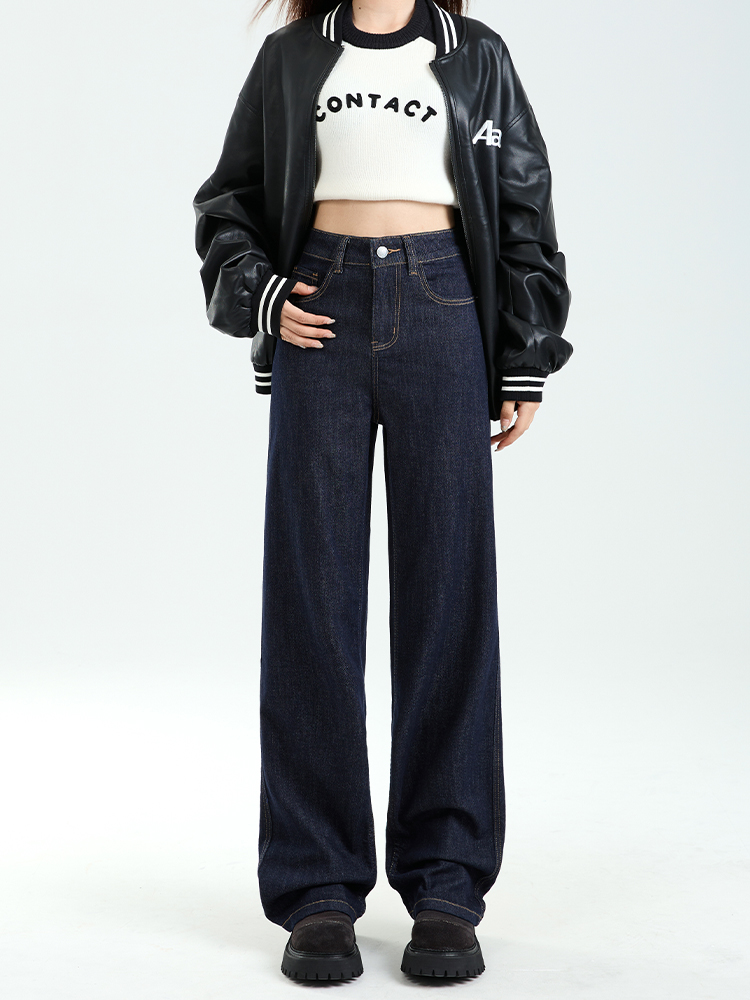 High-Waisted Denim Blue Wide-Leg Jeans for Women, Thick Fleece Lined, Winter Slim-Fit Loose Straight Pants High-Waisted Denim Blue Wide-Leg Jeans for Women, Thick Fleece Lined, Winter Slim-Fit Loose Straight Pants