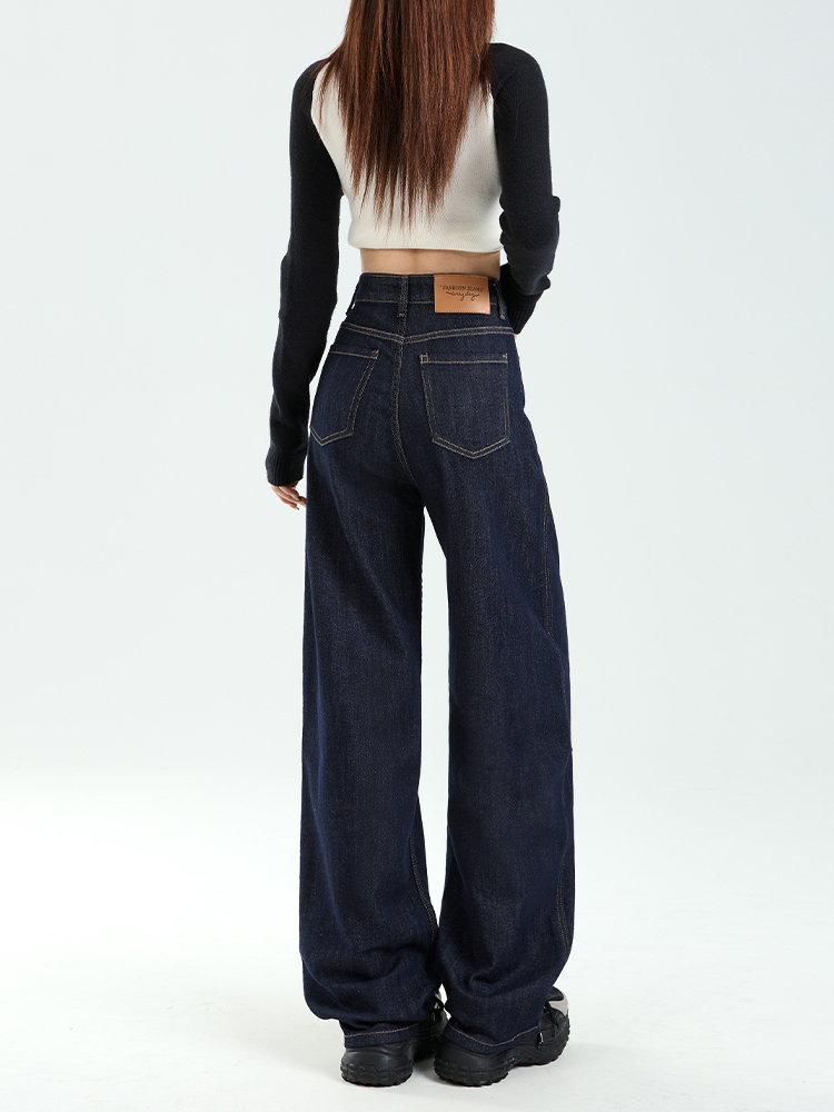 High-Waisted Denim Blue Wide-Leg Jeans for Women, Thick Fleece Lined, Winter Slim-Fit Loose Straight Pants High-Waisted Denim Blue Wide-Leg Jeans for Women, Thick Fleece Lined, Winter Slim-Fit Loose Straight Pants