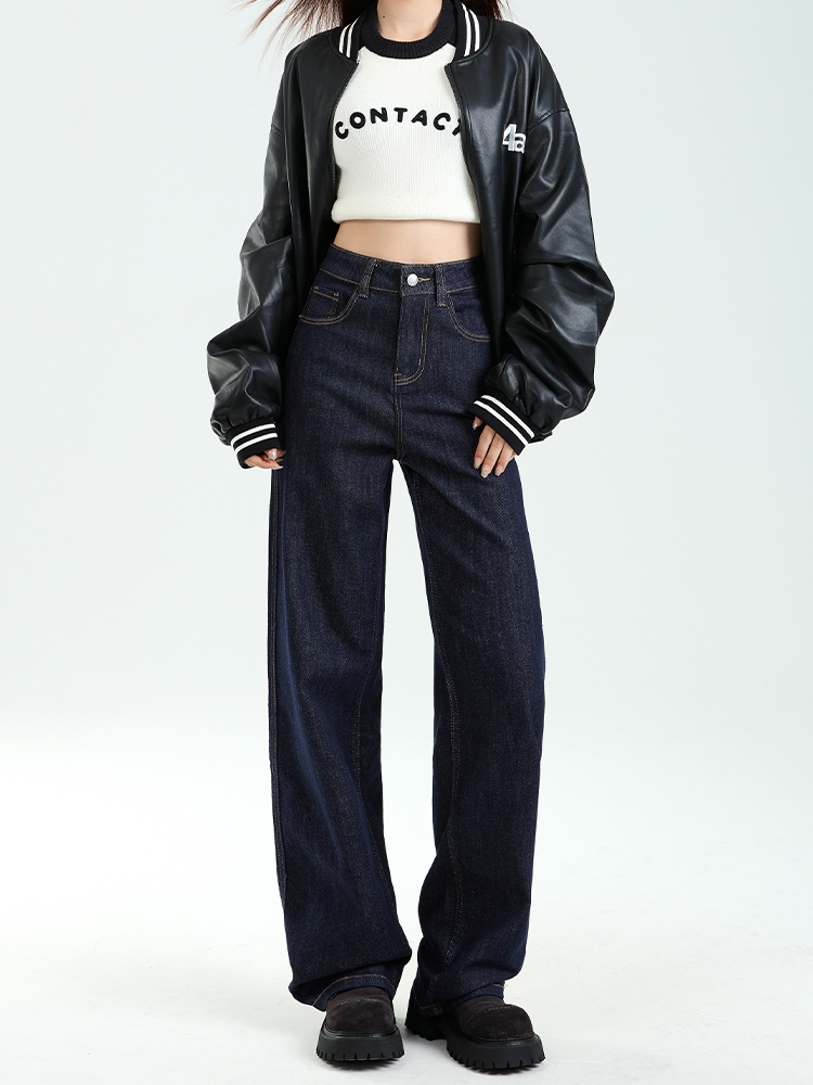 High-Waisted Denim Blue Wide-Leg Jeans for Women, Thick Fleece Lined, Winter Slim-Fit Loose Straight Pants High-Waisted Denim Blue Wide-Leg Jeans for Women, Thick Fleece Lined, Winter Slim-Fit Loose Straight Pants