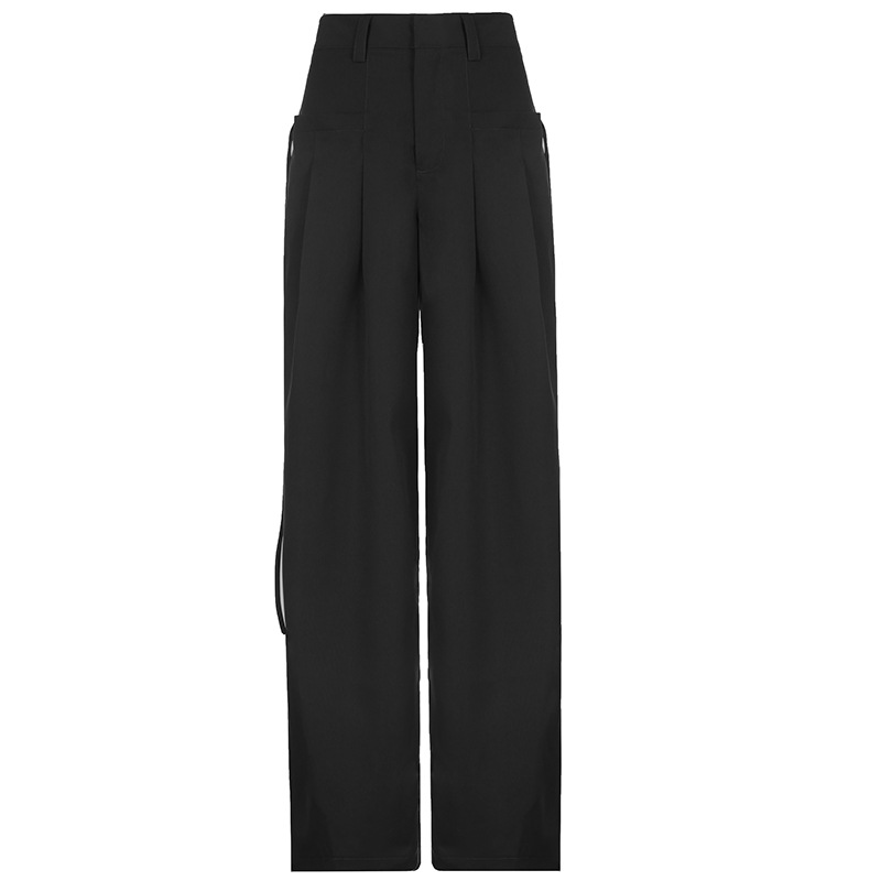 High-Waisted Draped Wide-Leg Pants for Tall Individuals - Minimalist Floor-Length Suit Pants with Pleats, Loose Casual Fit High-Waisted Draped Wide-Leg Pants for Tall Individuals - Minimalist Floor-Length Suit Pants with Pleats, Loose Casual Fit