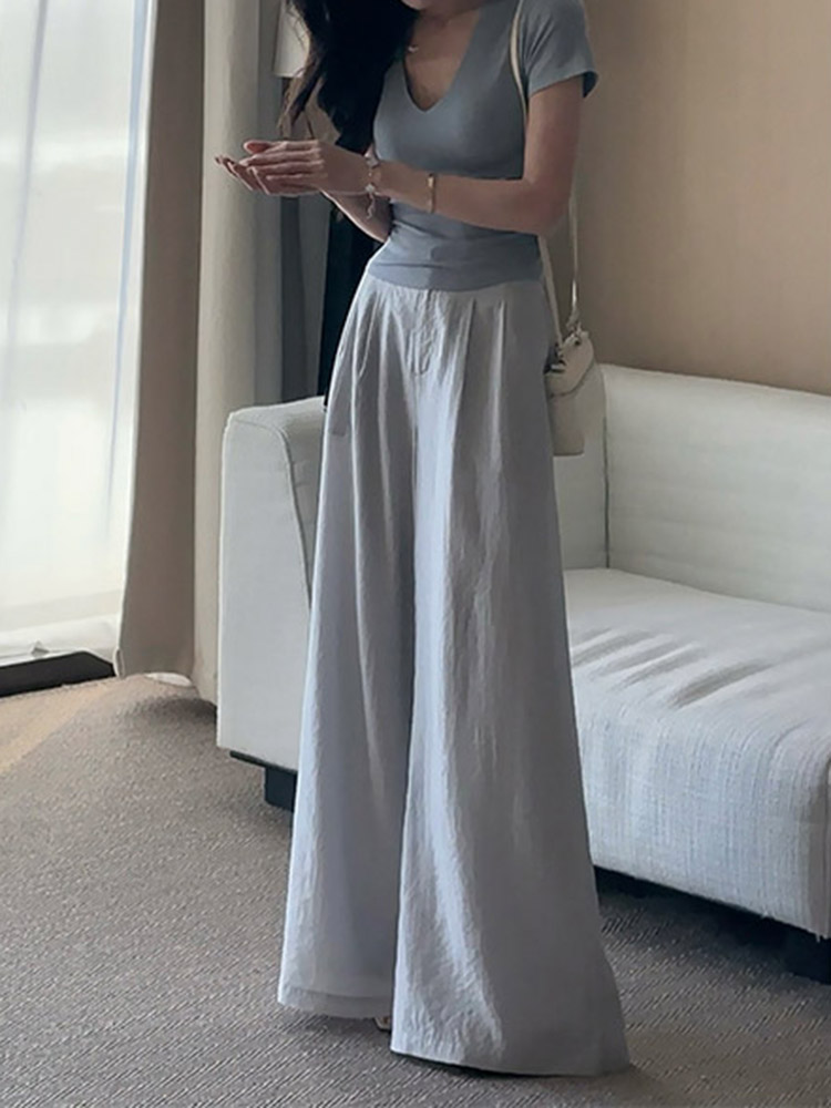 High-Waisted Draped Wide-Leg Pants for Women - Versatile Loose-Fit Summer 2025 Casual Trousers, Slimming Floor-Length Style High-Waisted Draped Wide-Leg Pants for Women - Versatile Loose-Fit Summer 2025 Casual Trousers, Slimming Floor-Length Style