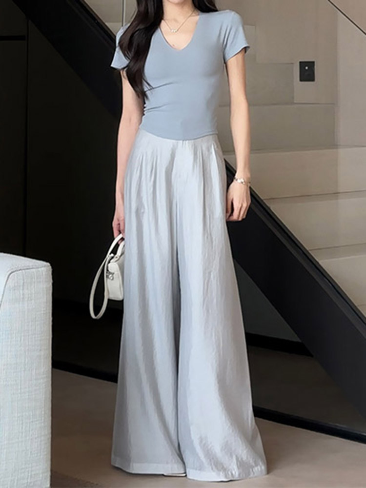 High-Waisted Draped Wide-Leg Pants for Women - Versatile Loose-Fit Summer 2025 Casual Trousers, Slimming Floor-Length Style High-Waisted Draped Wide-Leg Pants for Women - Versatile Loose-Fit Summer 2025 Casual Trousers, Slimming Floor-Length Style