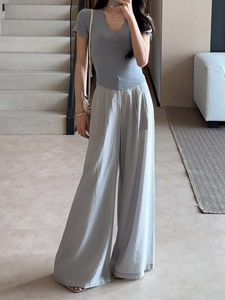 High-Waisted Draped Wide-Leg Pants for Women - Versatile Loose-Fit Summer 2025 Casual Trousers, Slimming Floor-Length Style