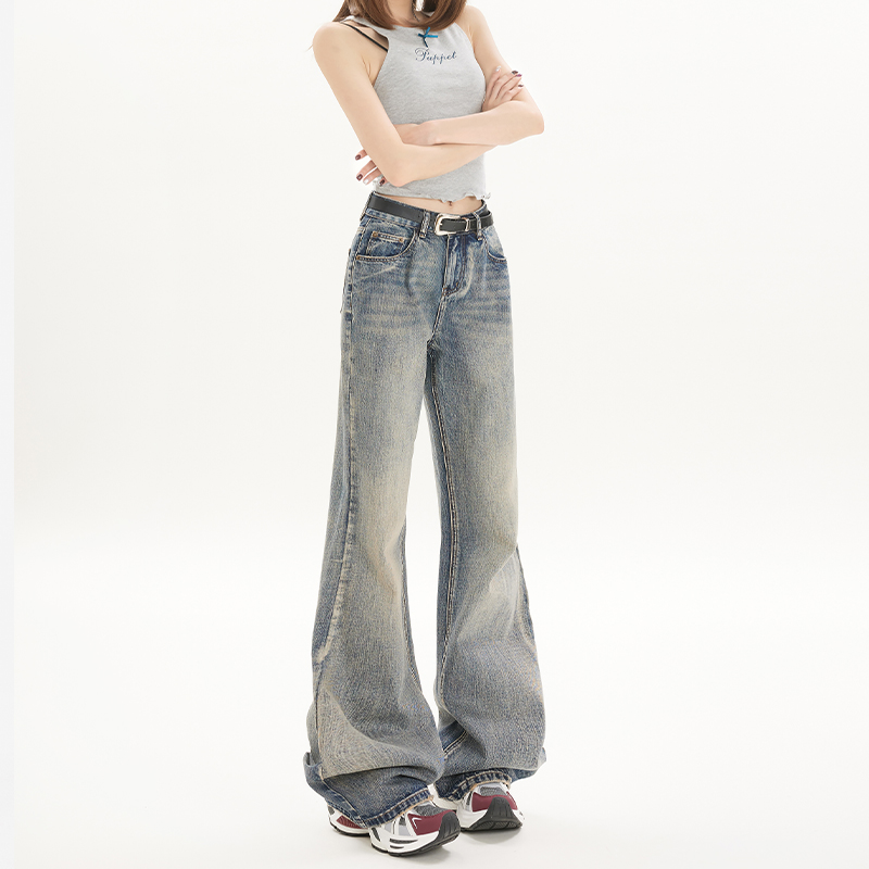 High-Waisted Flared Jeans for Women - American Retro Bell-Bottoms, Slim-Fit Wide-Leg Style for Spring/Summer 2025