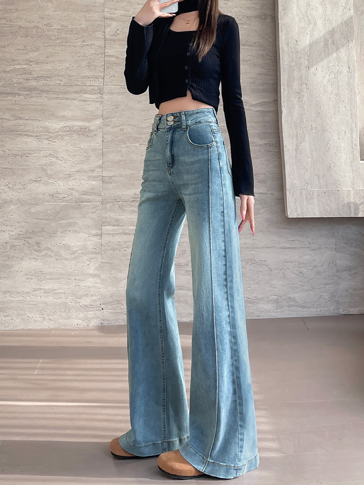 High-Waisted Flared Jeans for Women, Loose Fit Bell-Bottoms in American Style, Petite Sizes, Spring Autumn Fashion 2025 High-Waisted Flared Jeans for Women, Loose Fit Bell-Bottoms in American Style, Petite Sizes, Spring Autumn Fashion 2025