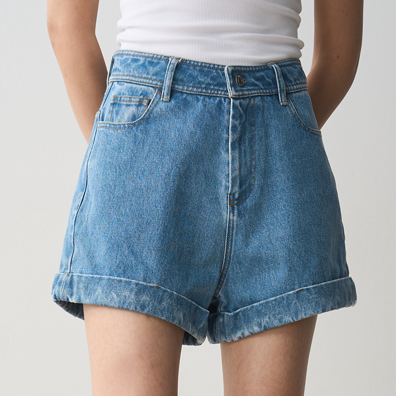 High-Waisted Flat Denim Shorts for Women - Versatile Slimming Casual Summer Style 2025
