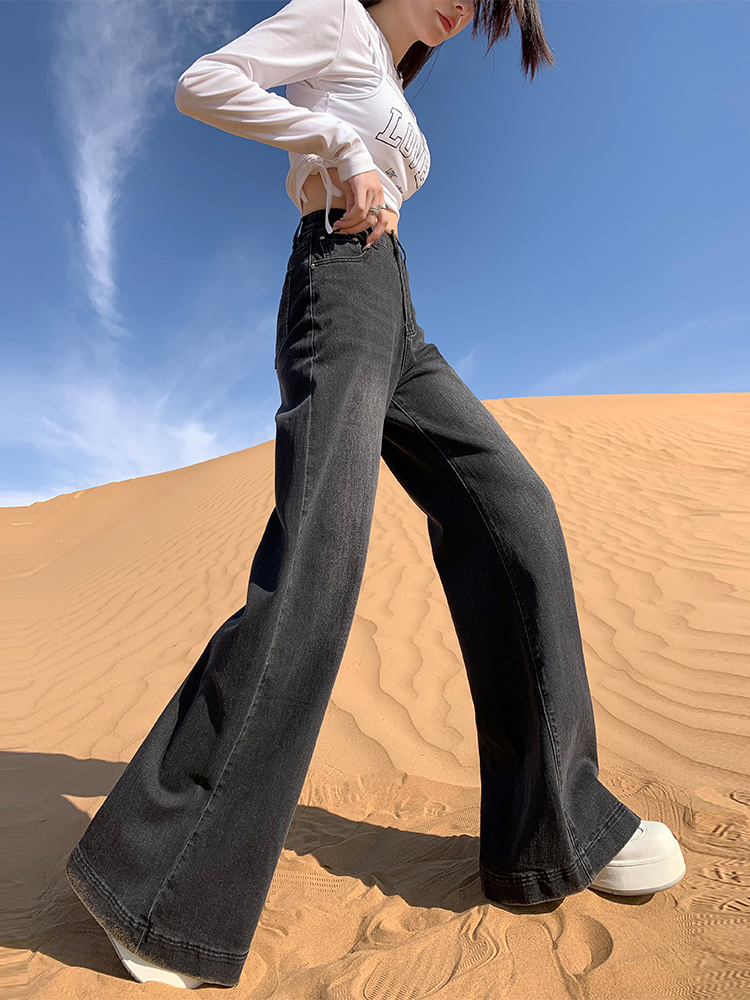 High-Waisted Fleece-Lined Black Gray Flared Wide-Leg Jeans for Women - 2025 Autumn Winter Bell-Bottom Pants High-Waisted Fleece-Lined Black Gray Flared Wide-Leg Jeans for Women - 2025 Autumn Winter Bell-Bottom Pants