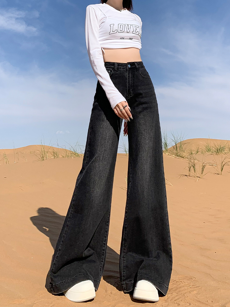 High-Waisted Fleece-Lined Black Gray Flared Wide-Leg Jeans for Women - 2025 Autumn Winter Bell-Bottom Pants High-Waisted Fleece-Lined Black Gray Flared Wide-Leg Jeans for Women - 2025 Autumn Winter Bell-Bottom Pants