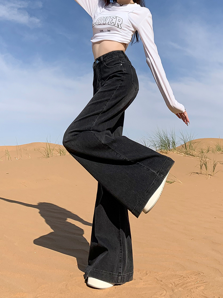 High-Waisted Fleece-Lined Black Gray Flared Wide-Leg Jeans for Women - 2025 Autumn Winter Bell-Bottom Pants High-Waisted Fleece-Lined Black Gray Flared Wide-Leg Jeans for Women - 2025 Autumn Winter Bell-Bottom Pants