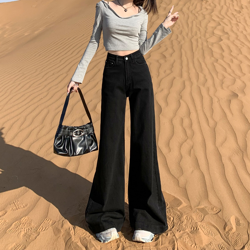 High-Waisted Fleece-Lined Black Gray Flared Wide-Leg Jeans for Women - 2025 Autumn Winter Bell-Bottom Pants High-Waisted Fleece-Lined Black Gray Flared Wide-Leg Jeans for Women - 2025 Autumn Winter Bell-Bottom Pants