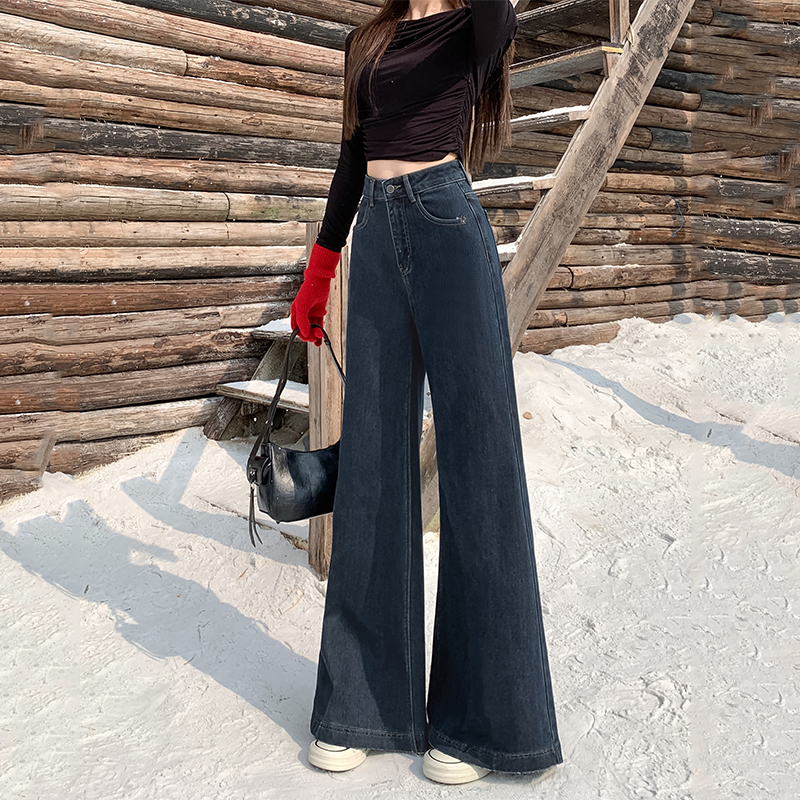 High-Waisted Fleece-Lined Black Gray Flared Wide-Leg Jeans for Women - 2025 Autumn Winter Bell-Bottom Pants High-Waisted Fleece-Lined Black Gray Flared Wide-Leg Jeans for Women - 2025 Autumn Winter Bell-Bottom Pants