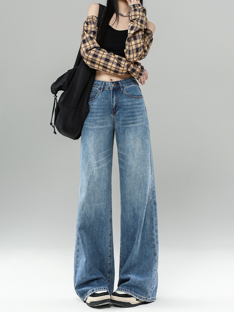 High-Waisted Fleece-Lined Flared Jeans for Women, Retro Loose-Fitting Wide-Leg Pants, Cat Whisker Design, Autumn Winter Fashion High-Waisted Fleece-Lined Flared Jeans for Women, Retro Loose-Fitting Wide-Leg Pants, Cat Whisker Design, Autumn Winter Fashion