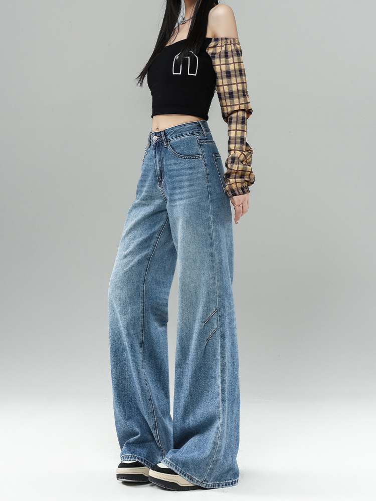 High-Waisted Fleece-Lined Flared Jeans for Women, Retro Loose-Fitting Wide-Leg Pants, Cat Whisker Design, Autumn Winter Fashion High-Waisted Fleece-Lined Flared Jeans for Women, Retro Loose-Fitting Wide-Leg Pants, Cat Whisker Design, Autumn Winter Fashion