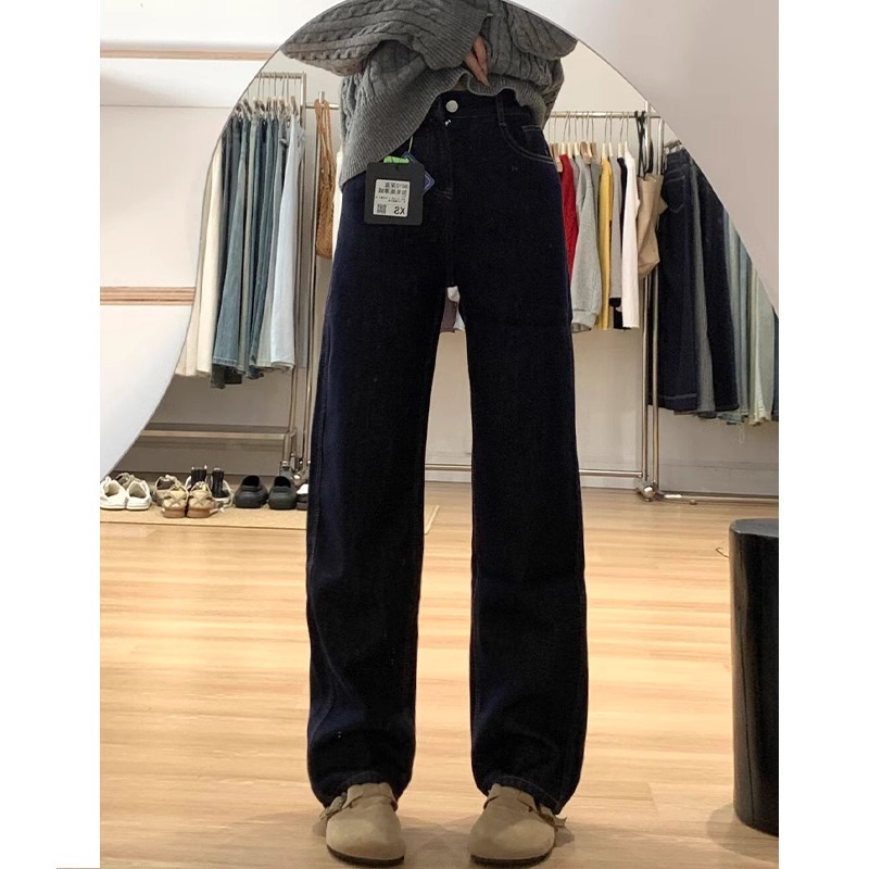 High-Waisted Fleece-Lined Light-Colored Straight-Leg Jeans for Women - Flattering Fit for Petite Pear-Shaped Figures, Autumn Winter 2025 Style High-Waisted Fleece-Lined Light-Colored Straight-Leg Jeans for Women - Flattering Fit for Petite Pear-Shaped Figures, Autumn Winter 2025 Style