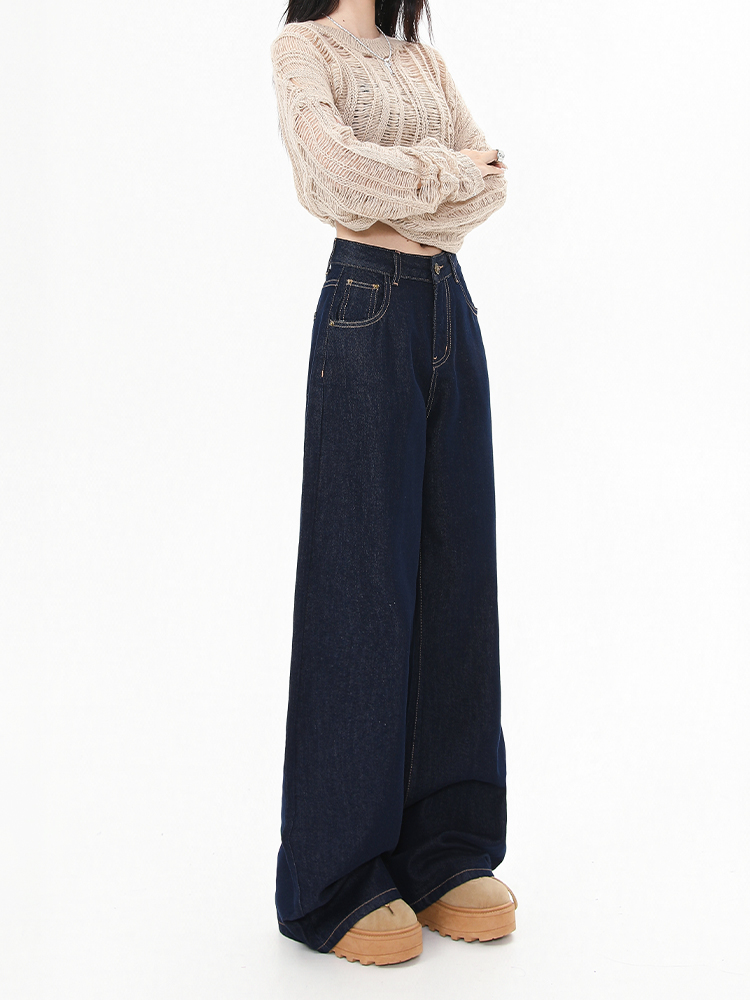 High-Waisted Fleece-Lined Wide-Leg Jeans for Women - Dark Blue, Loose-Fitting, Slimming Straight-Leg Pants for Autumn Winter 2025 High-Waisted Fleece-Lined Wide-Leg Jeans for Women - Dark Blue, Loose-Fitting, Slimming Straight-Leg Pants for Autumn Winter 2025