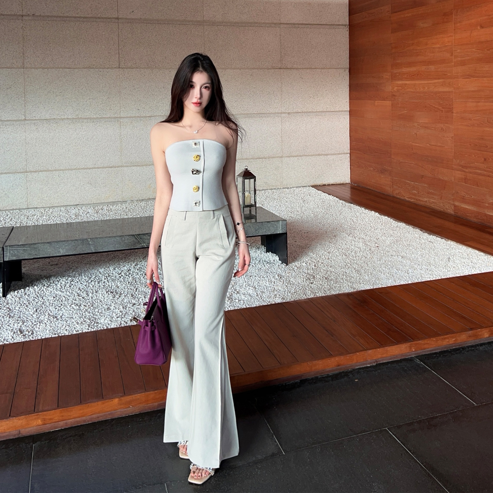 High-Waisted Gray-Blue Flared Jeans for Women, Slimming Bell-Bottom Trousers, Trendy Y2K Style