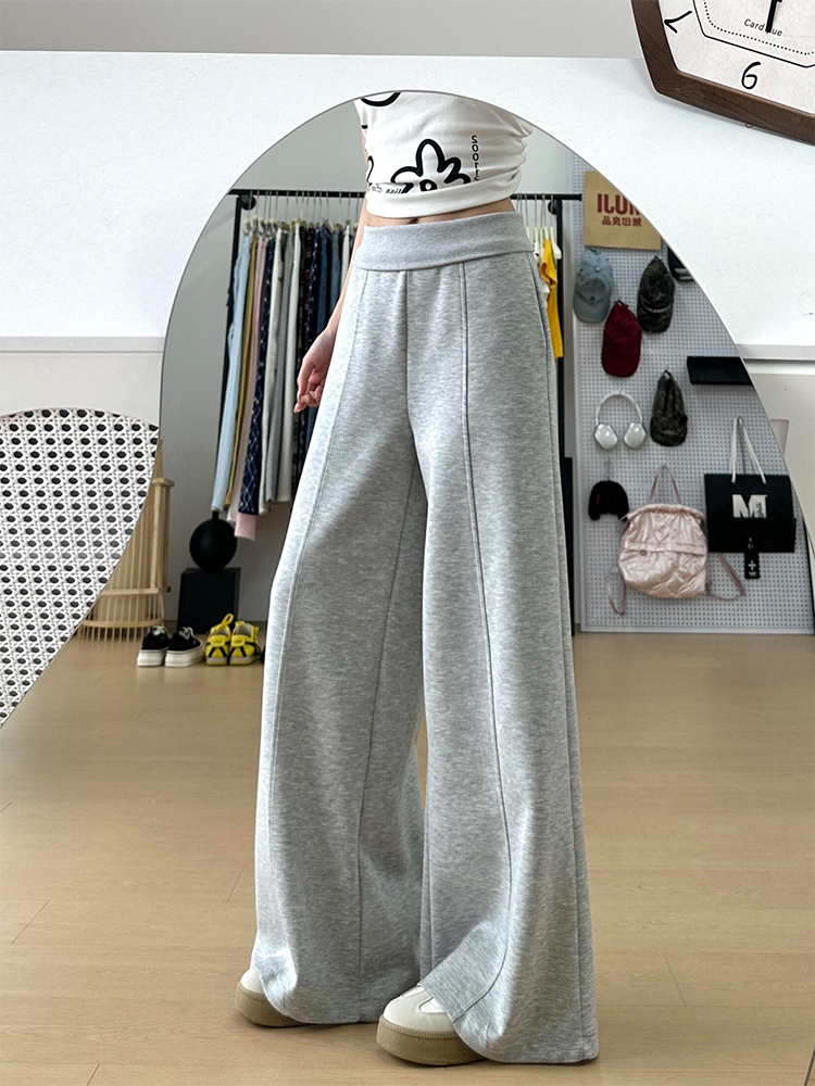 High-Waisted Gray Loose Straight Wide-Leg Casual Pants for Women - Slimming Summer Trousers 2025