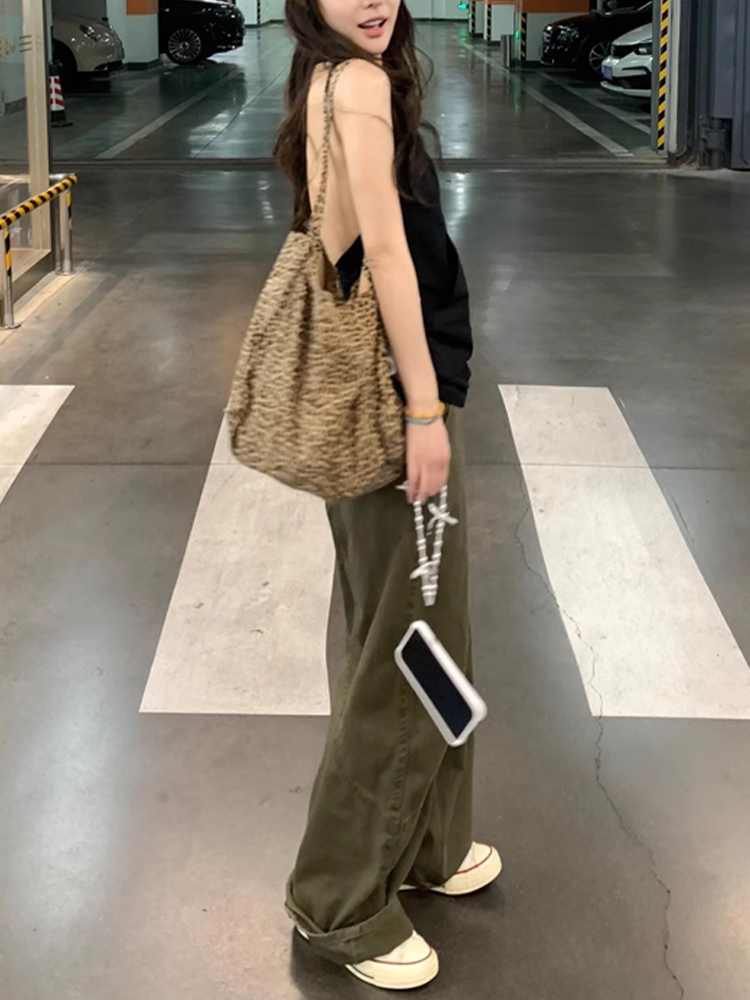 High-Waisted Green Deconstructed Curved Knife Jeans for Women â€“ Summer Loose Wide-Leg Slim Straight Pants