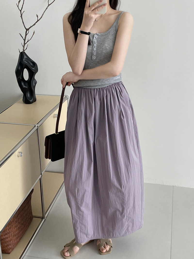 High-Waisted Japanese-Style Floral Bud Skirt, Loose Fit Half-Length Wrinkled Long Skirt for Women, Summer 2025 Fashion