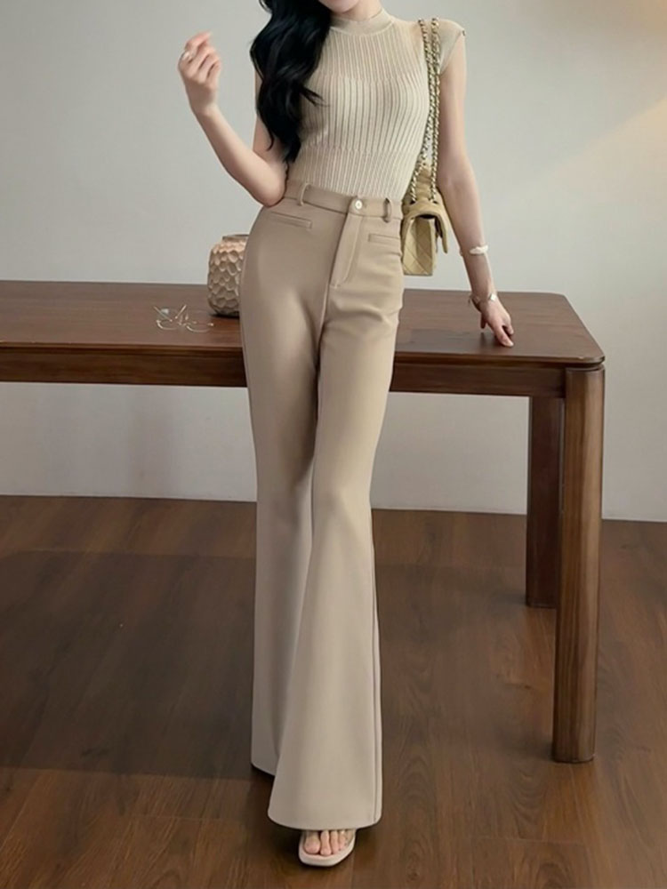 High-Waisted Khaki Flared Suit Pants for Women - Slim Fit Bell-Bottoms for Summer 2025, Professional Commuting Style High-Waisted Khaki Flared Suit Pants for Women - Slim Fit Bell-Bottoms for Summer 2025, Professional Commuting Style