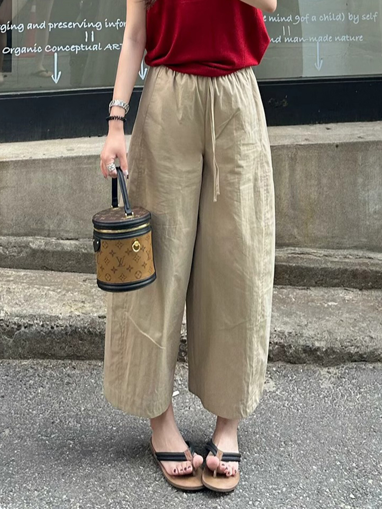 High-Waisted Khaki Wide-Leg Pants for Women, Loose-Fitting Casual Straight-Leg Trousers, Slimming Summer Style 2025 High-Waisted Khaki Wide-Leg Pants for Women, Loose-Fitting Casual Straight-Leg Trousers, Slimming Summer Style 2025