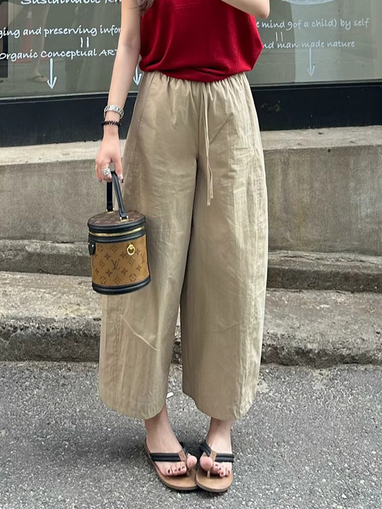 High-Waisted Khaki Wide-Leg Pants for Women, Loose-Fitting Casual Straight-Leg Trousers, Slimming Summer Style 2025 High-Waisted Khaki Wide-Leg Pants for Women, Loose-Fitting Casual Straight-Leg Trousers, Slimming Summer Style 2025