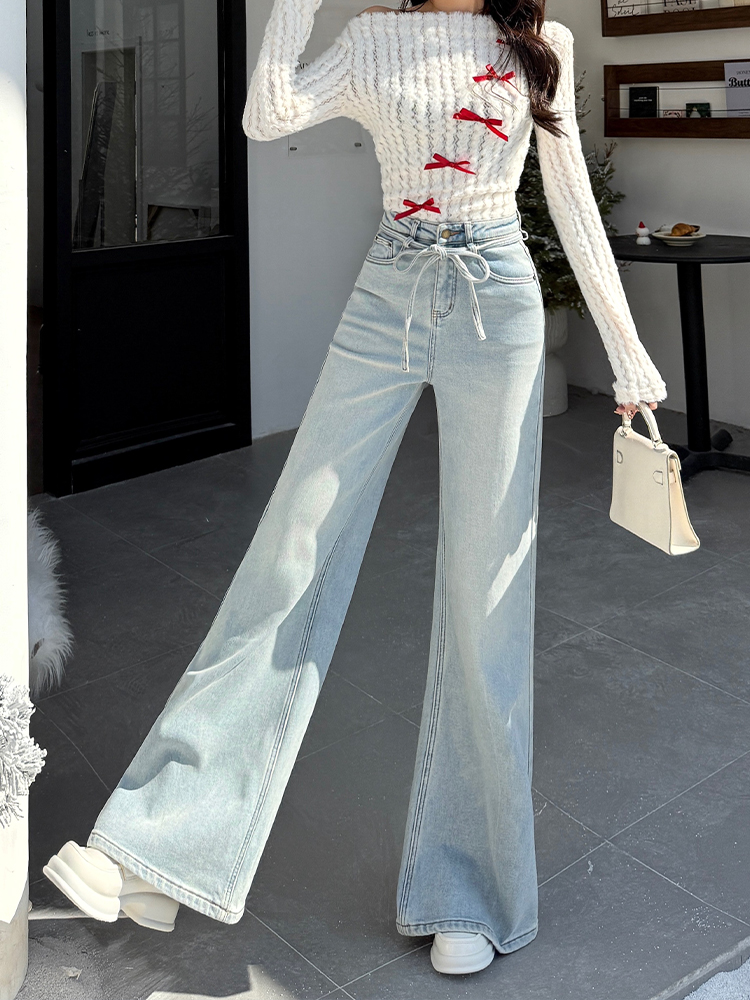 High-Waisted Light Blue Fleece-Lined Flared Jeans for Women - Slimming Loose Wide-Leg Pants for Autumn Winter 2025 High-Waisted Light Blue Fleece-Lined Flared Jeans for Women - Slimming Loose Wide-Leg Pants for Autumn Winter 2025