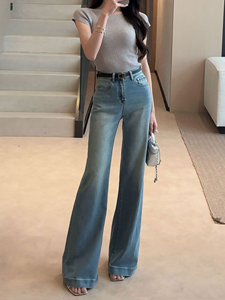 High-Waisted Light-Colored Flared Pants for Women - Slimming Summer 2025 Trendy Fitted Jeans, Y2K Style High-Waisted Light-Colored Flared Pants for Women - Slimming Summer 2025 Trendy Fitted Jeans, Y2K Style
