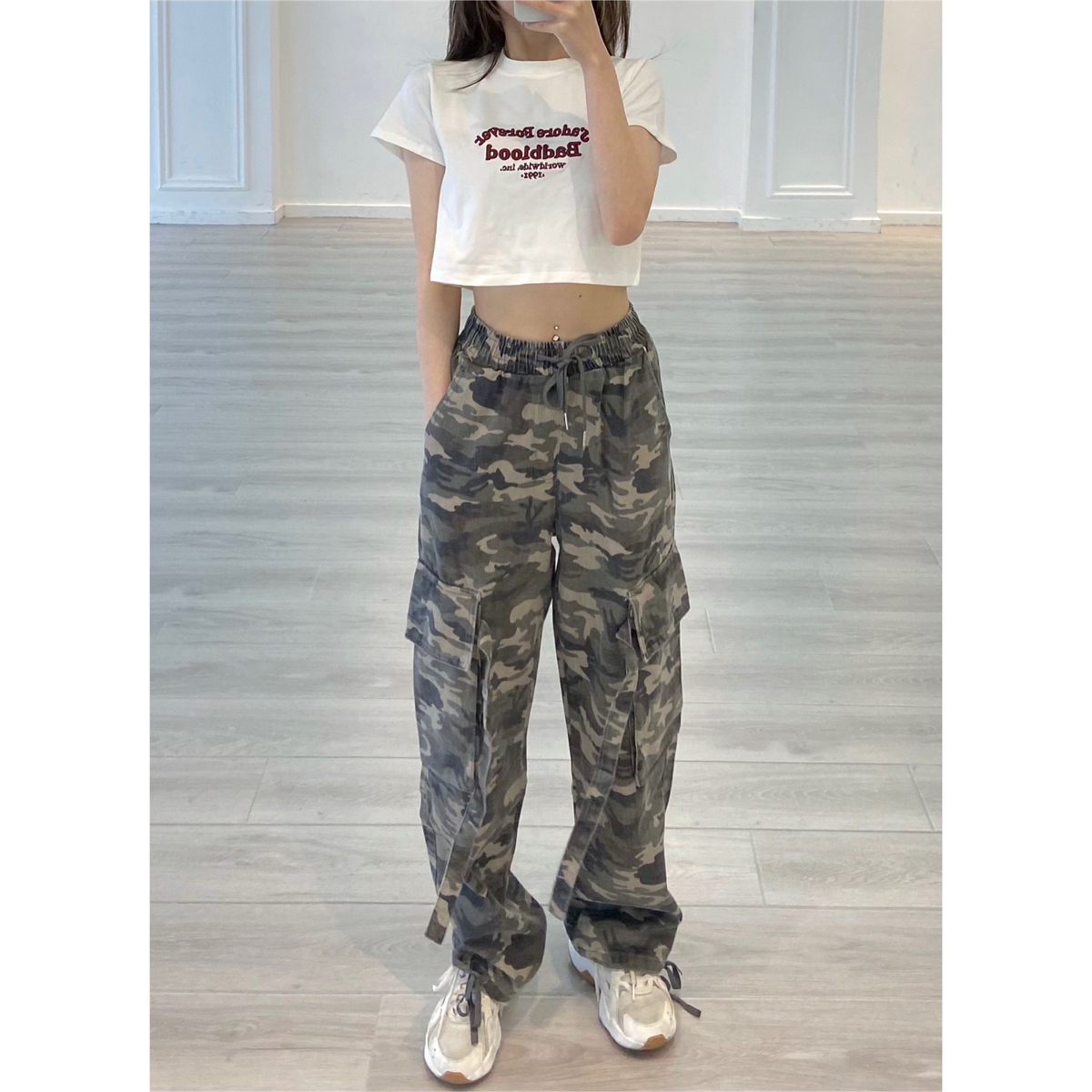 High-Waisted Loose Camouflage Cargo Pants for Women - American Style Hip-Hop Street Dance Long Pants
