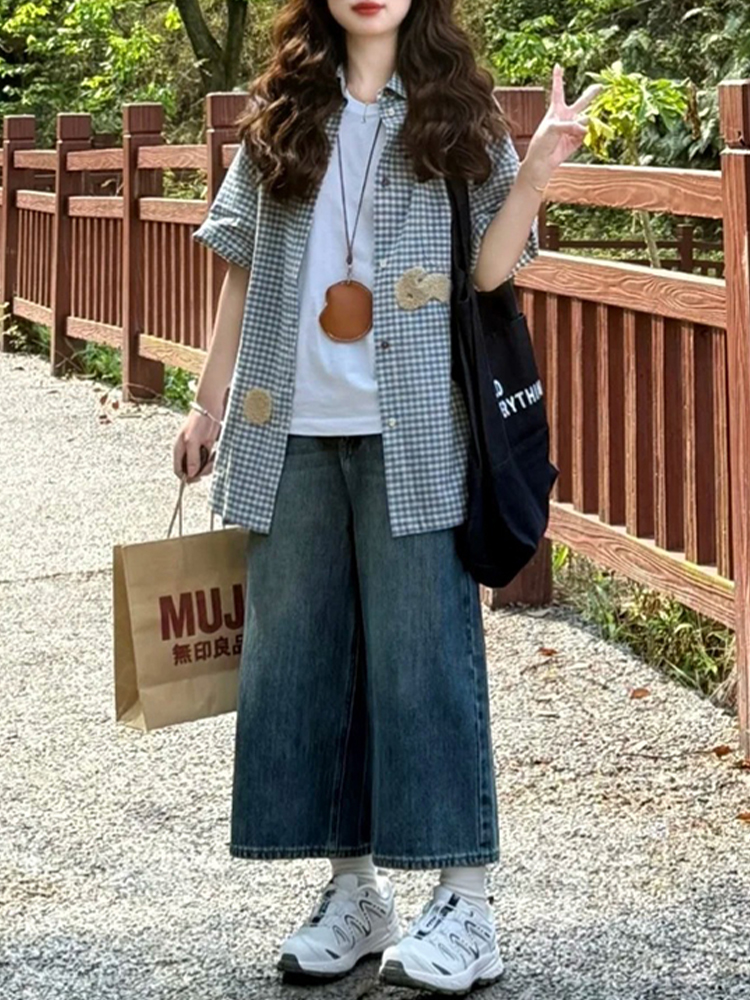 High-Waisted Loose-Fit American Retro Seven-Point Denim Shorts for Women - Summer Wide-Leg Slimming Mid-Length Style