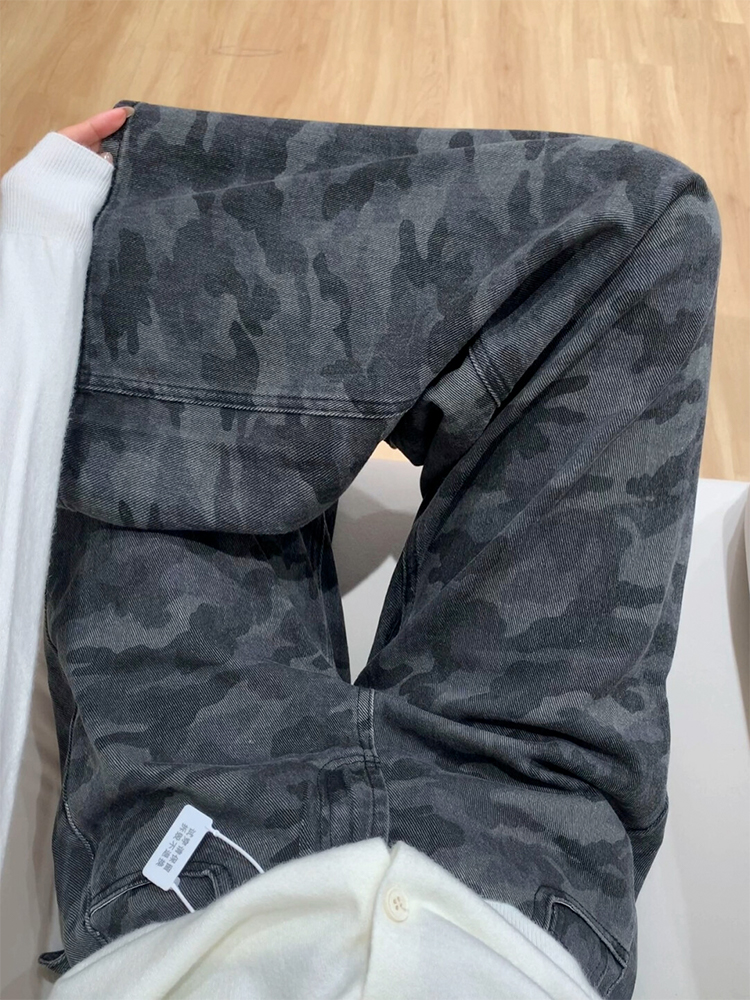 High-Waisted Loose Wide-Leg Camouflage Denim Work Pants for Women - American Retro Summer Style Slimming Casual Trousers High-Waisted Loose Wide-Leg Camouflage Denim Work Pants for Women - American Retro Summer Style Slimming Casual Trousers