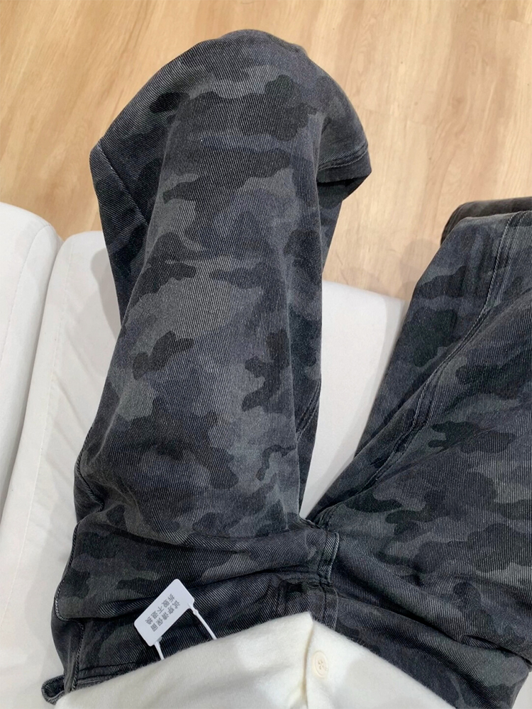 High-Waisted Loose Wide-Leg Camouflage Denim Work Pants for Women - American Retro Summer Style Slimming Casual Trousers High-Waisted Loose Wide-Leg Camouflage Denim Work Pants for Women - American Retro Summer Style Slimming Casual Trousers