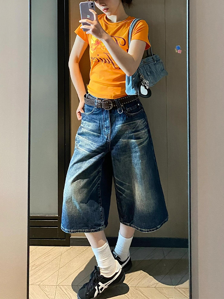 High-Waisted Loose Wide-Leg Denim Shorts for Women - American Style Seven-Point Mid-Length Versatile High Street Fashion