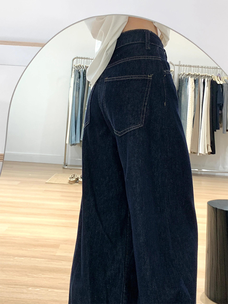 High-Waisted Loose Wide-Leg Tencel Jeans for Women - Denim Blue, Slimming Straight Long Pants, Summer Fashion High-Waisted Loose Wide-Leg Tencel Jeans for Women - Denim Blue, Slimming Straight Long Pants, Summer Fashion