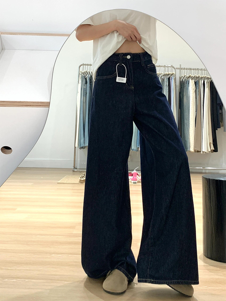 High-Waisted Loose Wide-Leg Tencel Jeans for Women - Denim Blue, Slimming Straight Long Pants, Summer Fashion High-Waisted Loose Wide-Leg Tencel Jeans for Women - Denim Blue, Slimming Straight Long Pants, Summer Fashion