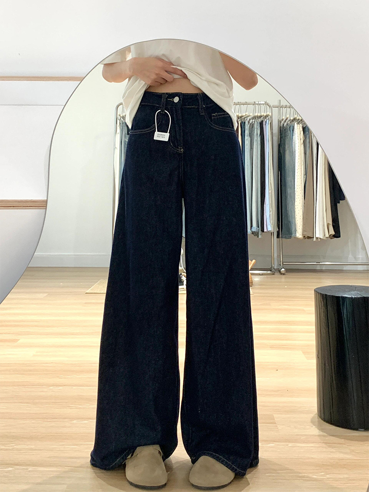 High-Waisted Loose Wide-Leg Tencel Jeans for Women - Denim Blue, Slimming Straight Long Pants, Summer Fashion