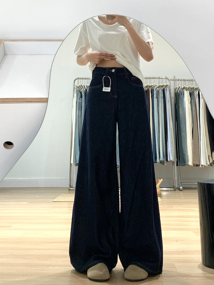 High-Waisted Loose Wide-Leg Tencel Jeans for Women - Denim Blue, Slimming Straight Long Pants, Summer Fashion