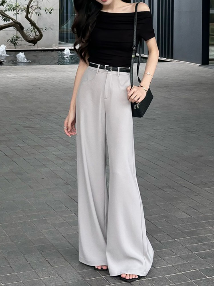 High-Waisted Minimalist White Suit Pants for Women, Summer 2025 Slim-Fit Versatile Straight Wide-Leg Trousers