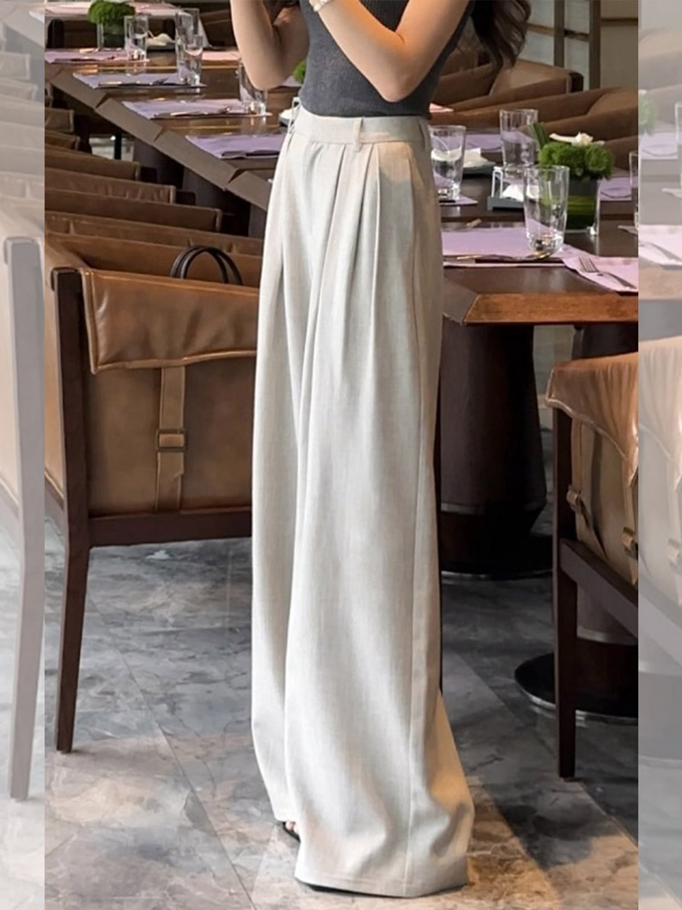 High-Waisted Minimalist Wide-Leg Suit Pants for Women - 2025 Summer Slimming Floor-Length Trousers, Chic Casual Style