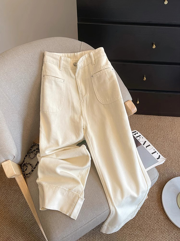 High-Waisted Minimalist Women's Summer Thin Denim Cropped Pants with Spliced Fringe - Petite Straight-Leg Style 2025 High-Waisted Minimalist Women's Summer Thin Denim Cropped Pants with Spliced Fringe - Petite Straight-Leg Style 2025