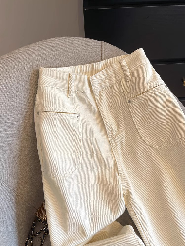 High-Waisted Minimalist Women's Summer Thin Denim Cropped Pants with Spliced Fringe - Petite Straight-Leg Style 2025 High-Waisted Minimalist Women's Summer Thin Denim Cropped Pants with Spliced Fringe - Petite Straight-Leg Style 2025