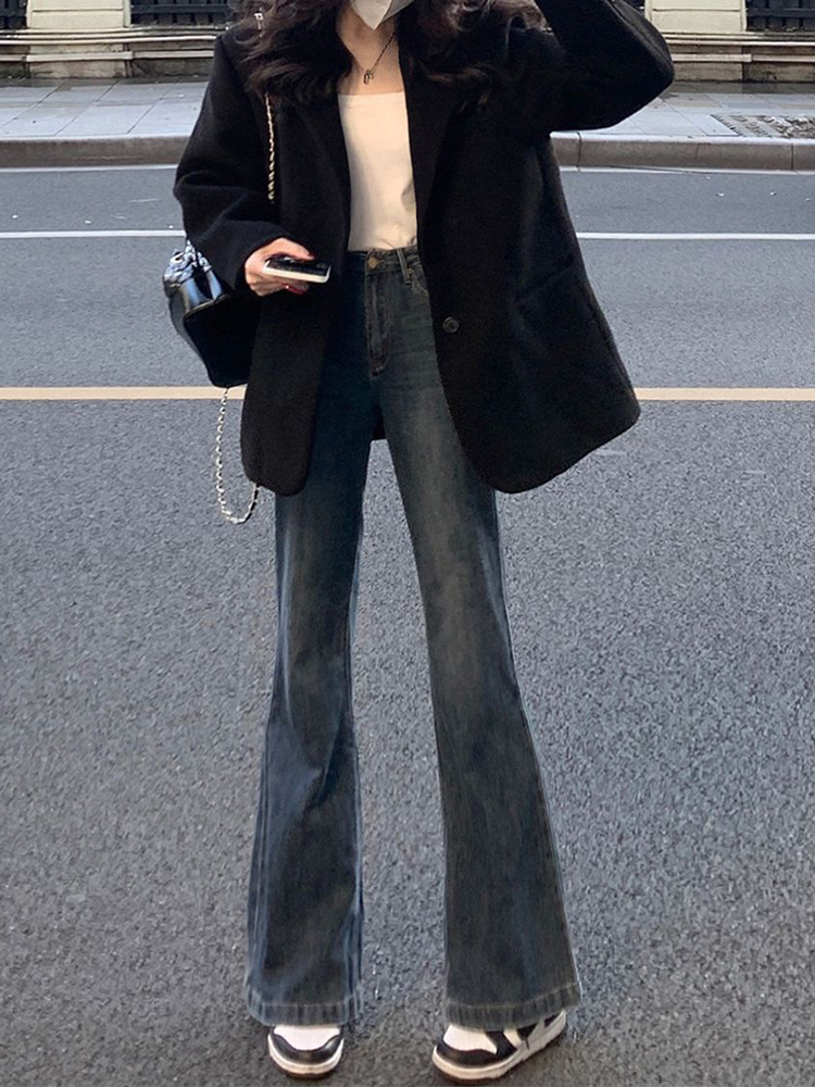 High-Waisted Non-Sticking Flared Jeans for Women - Loose Wide-Leg Summer Style, Slimming Versatile Floor-Length Pants High-Waisted Non-Sticking Flared Jeans for Women - Loose Wide-Leg Summer Style, Slimming Versatile Floor-Length Pants