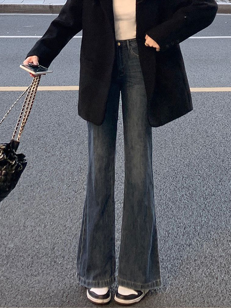 High-Waisted Non-Sticking Flared Jeans for Women - Loose Wide-Leg Summer Style, Slimming Versatile Floor-Length Pants