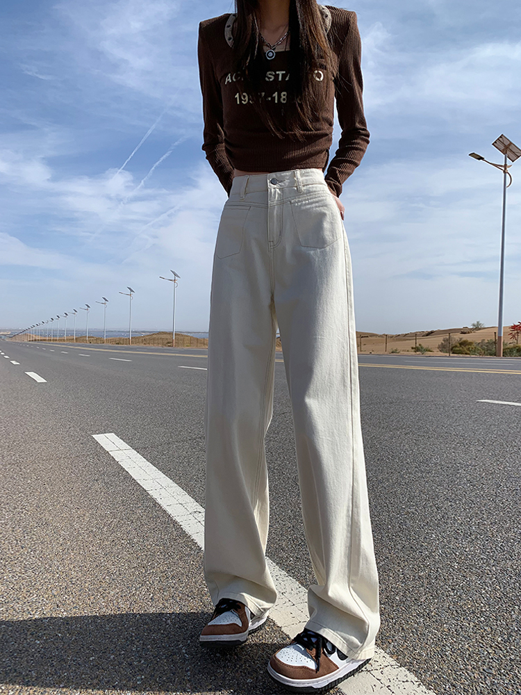 High-Waisted Off-White Wide-Leg Jeans for Women - Fleece-Lined, Loose Straight-Leg, Autumn Winter 2025 Fashion Pants High-Waisted Off-White Wide-Leg Jeans for Women - Fleece-Lined, Loose Straight-Leg, Autumn Winter 2025 Fashion Pants